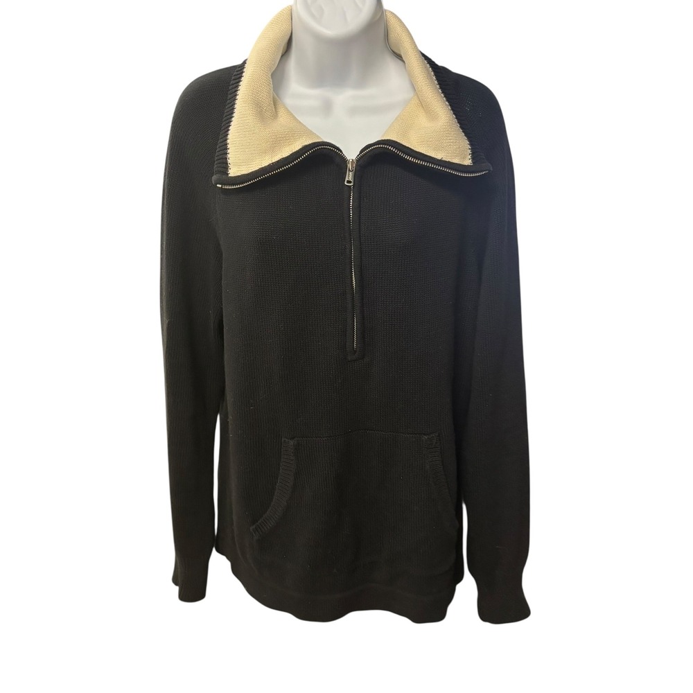 LRL Lauren Jeans Co Ralph Lauren Black 1/4 Zip Pullover Sweater Womens Large